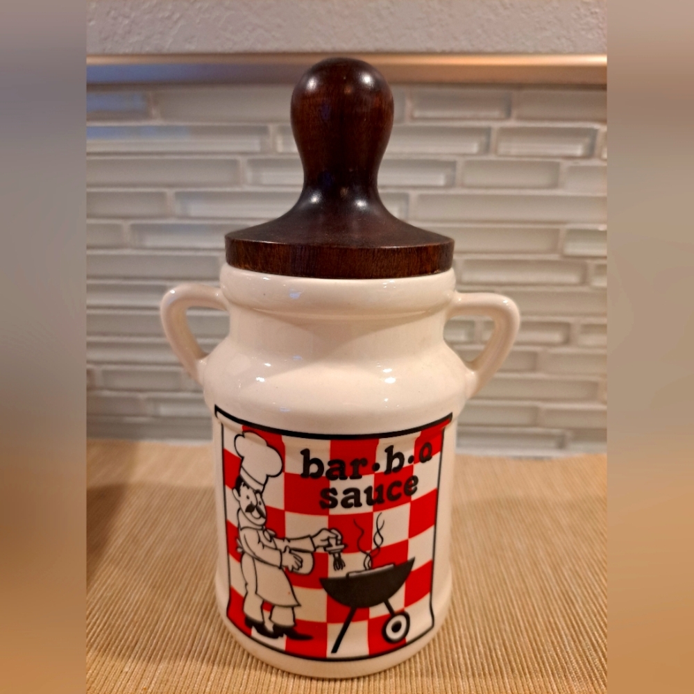 Vtg BBQ Sauce Jar & Brush/Baster
